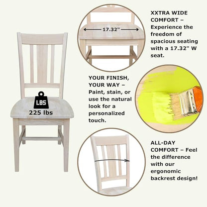 International Concepts San Remo Slat Back Chairs, Solid Parawood, Unfinished (Set of 2)