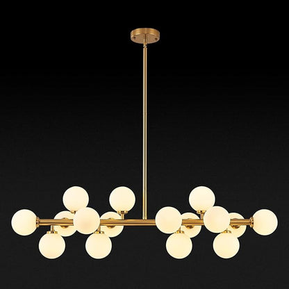 16-Light Globe Sputnik Chandelier, Mid Century Modern Light Fixture Over Table, Brass Gold Linear Chandeliers for Dining Room and Kitchen Island (Milk White Glass Bubble Shades, 40 Inch)