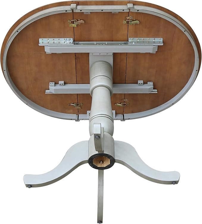 IC INTERNATIONAL CONCEPTS 36" Round Solid Wood Distressed Hickory/Stone Table with 12" Leaf-Counter Height