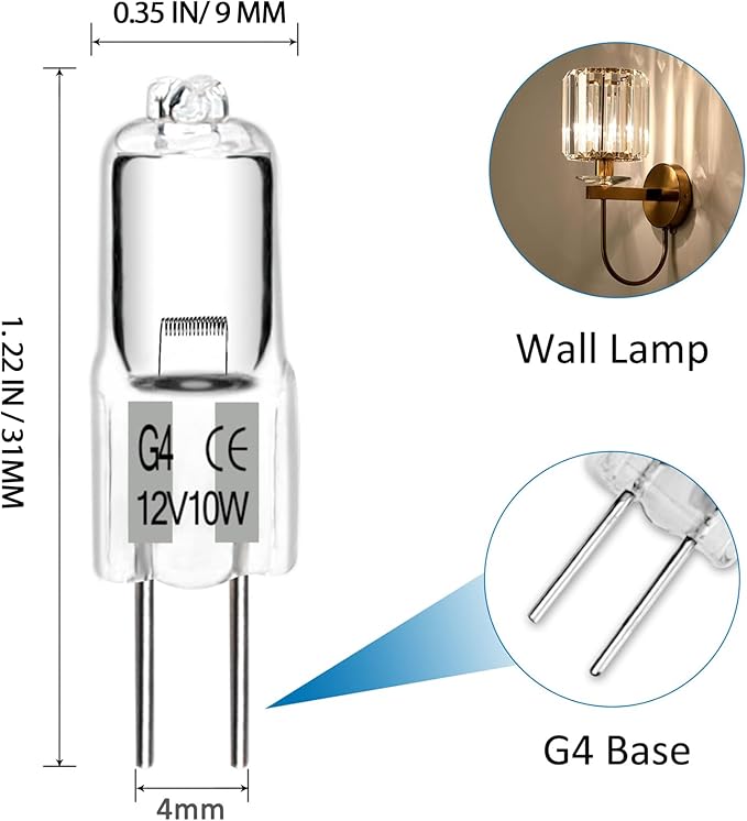 SCNNC JC Type G4 Halogen Bulb 12V 10W Low Voltage Landscape Light Bulb, T3 Bi-Pin Light Bulbs for Path Lights Replacement, RV Camper Van, Under Cabinet Puck Lights, Chandeliers, Warm White, 12 Pack