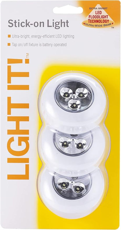 LIGHT IT! By Fulcrum, 30010-308 Stick-On Light, White, 3 Pack