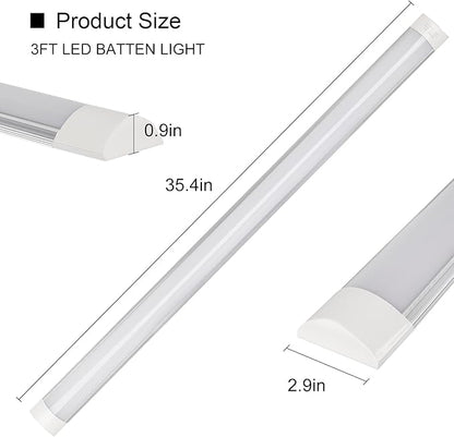 2-Pack 3FT LED Batten, Close to Ceiling Light fixtures, 30W, Ultra-Thin Day Light, 4000K, IP20, LED Ceiling Light for Garage, Stores, Warehouse, Office, Corridor, supermarkets, etc.