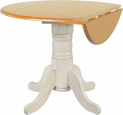 Sunset Trading Oakley Selections 42" Round Extendable Drop Leaf Table | Antique White/Light Oak Solid Wood| Seats 4 | Dining Room Kitchen Furniture
