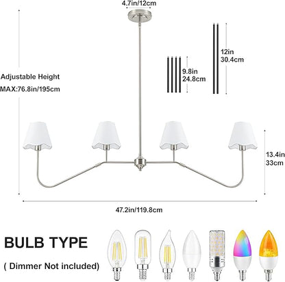 MAYNA 47" Contemporary Brushed Nickel Kitchen Island Chandelier, 4-Light Kitchen Table Light Fixture Over Island, Adjustable Hanging Linear Light Fixture for Dining Room, E12 Base