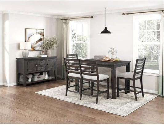 Pemberly Row Textured Beige Counter Height Chairs - Set of 2, Espresso Finish, Upholstered Fabric Seats, Sturdy Wood Frame, 250lb Weight Capacity, Rustic Kitchen or Dining Room Seating