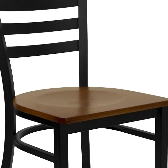 Flash Furniture HERCULES Series Black Ladder Back Metal Restaurant Chair - Cherry Wood Seat