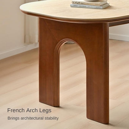 GVAwood Poplar, Birch Solid Wood Rock French Retro Dining Table 55.3x31.7x30.0 inch / 140.4x80.4x76.2 cm/Natural Wood Color/Poplar Travertine Slab Dining Table