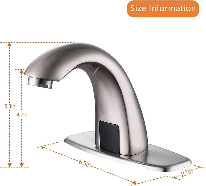 Touchless Bathroom Faucet with Automatic Sensor Function, Bathroom Sink Faucet with Hole Cover Plate, Brushed Nickel
