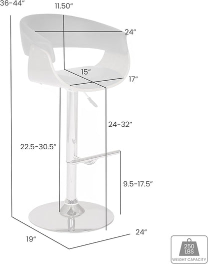 Armen Living Paris Swivel Barstool in Black Faux Leather and Chrome Finish