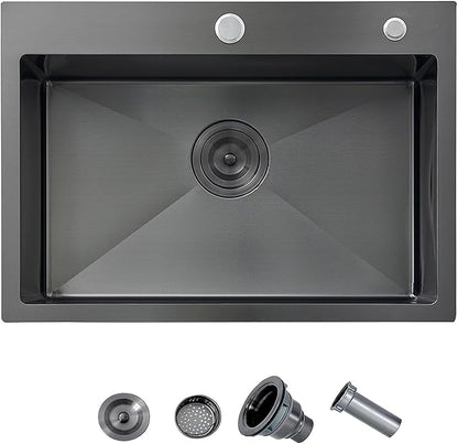 24x18 Gunmetal Black Small Kitchen Sink, Drop In 16 Gauge Stainless Steel Single Bowl Sinks, Topmount Wet Bar RV Prep Utility Sink with Drain