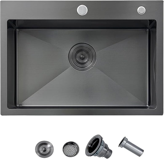24x18 Gunmetal Black Small Kitchen Sink, Drop In 16 Gauge Stainless Steel Single Bowl Sinks, Topmount Wet Bar RV Prep Utility Sink with Drain
