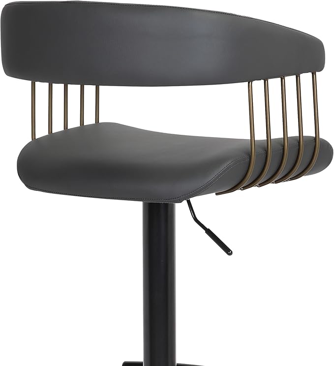 Armen Living Calista Adjustable Height Mid Century Modern Swivel Bar Stool for Kitchen Island Counter in Black Faux Leather with Golden Bronze and Black Metal