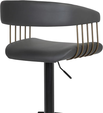 Armen Living Calista Adjustable Height Mid Century Modern Swivel Bar Stool for Kitchen Island Counter in Black Faux Leather with Golden Bronze and Black Metal