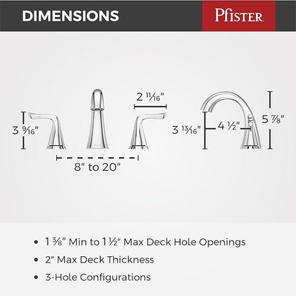 Pfister Willa Bathroom Sink Faucet, 8-Inch Widespread, 2-Handle, 3-Hole, NSF Certified, Polished Chrome Finish, LF049MALCC (Pack of 3)