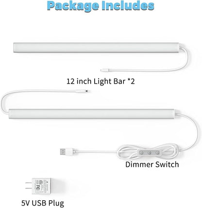 ASOKO HOME Dimmable USB Under Cabinet Lights - 3 Pack 12" Linkable LED Strips, 4000K Daylight for Kitchen, Desk, Workbench