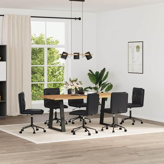 Modern Dining Chairs Set of 6 Black Faux Leather Upholstered Adjustable Height Kitchen and Living Room Furniture