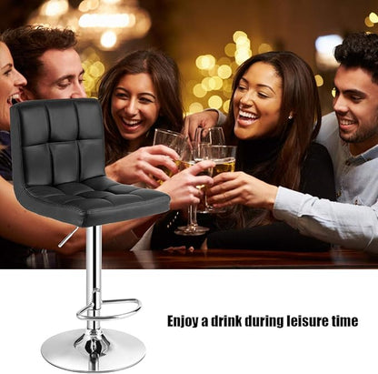 COSTWAY Adjustable Bar Stools Set of 2, Modern Swivel PU Leather Bar Chair with Backrest, Soft Cushioned Seat, Footrest, Sturdy Metal Frame, Comfortable Barstools for Kitchen Island, Pub, Black