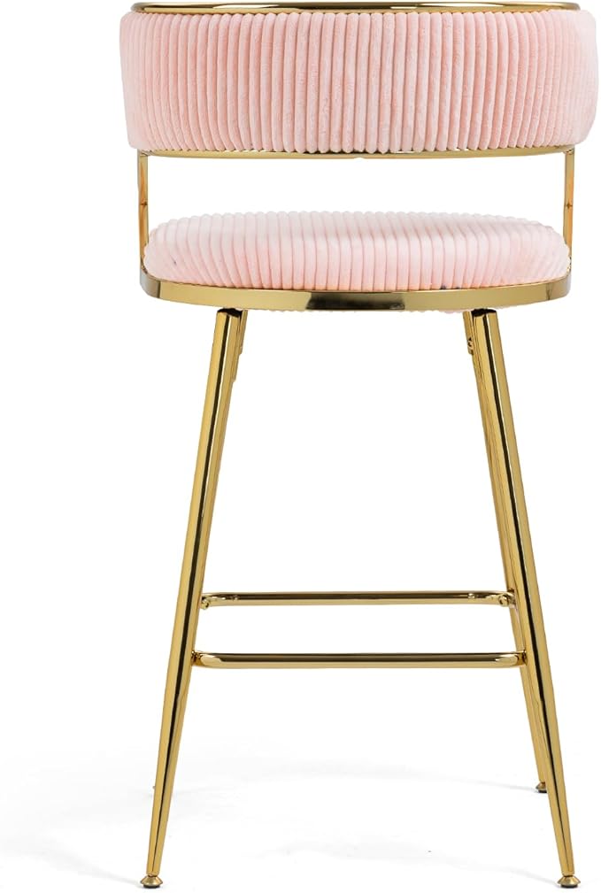 Modern Dining Chairs,Set of 2 with Ergonomic Supportive Curved Backrests,Sturdy and Stylish Simple Natural Design,Versatile Use Kitchen Island Counter Bar Stools Footrest,Everyday in,Pink-Corduroy-Fo