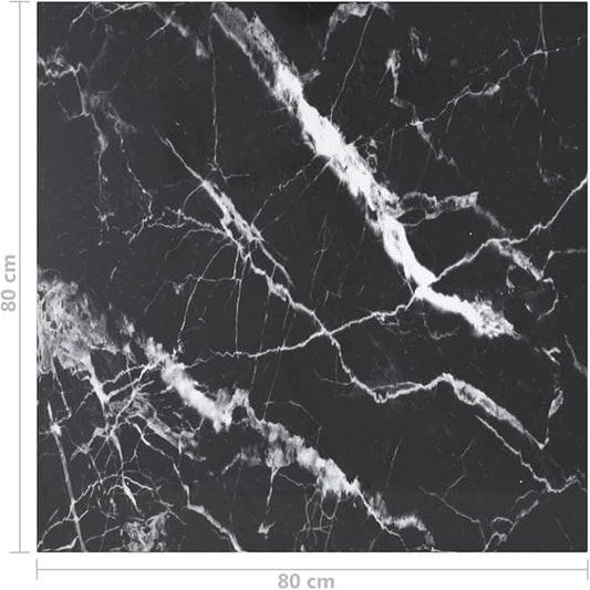 31.5 x 31.5 inch Square Tempered Glass Table Top in Black White Marble Design, Modern Indoor Dining Coffee Countertop Tabletop for Living Room Kitchen and Office