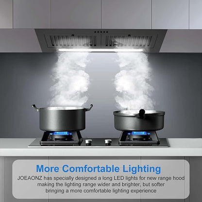 JOEAONZ Range Hood Insert 30 inch, 600 CFM Built-in Kitchen Exhaust Fan Matte Black Stainless Steel, Long Led Light Push Button Vent Hood with Baffle Filter, Kitchen Hood Ducted/Ductless Convertible
