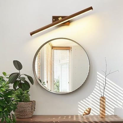 Wood Walnut Vanity Light Fixtures - LED Bath Sconces for Bathroom Over Mirror, Adjustable Brass Fittings, 4000K Natural White Light(Walnut Color,90cm)
