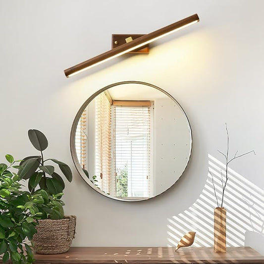 Wood Walnut Vanity Light Fixtures - LED Bath Sconces for Bathroom Over Mirror, Adjustable Brass Fittings, 4000K Natural White Light(Walnut Color,90cm)