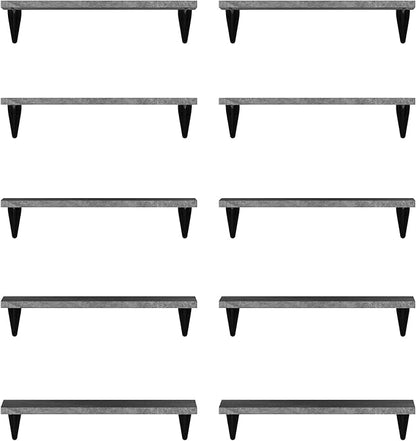 Wallniture Arras Wood Floating Shelves for Wall Storage, Small Bookshelf, Hanging Book Shelves for Living Room, Bedroom, Office, Burnt Finish, Set of 10 (Gray)