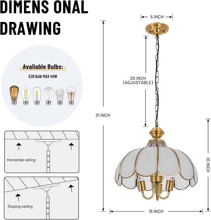 15" European-Style Palace Chandelier, 3-Light Vintage Gold Ceiling Light Fixture, Modern Gorgeous Metal Hanging Pendant Lamp for Farmhouse Dining Room Bedroom Kitchen Island