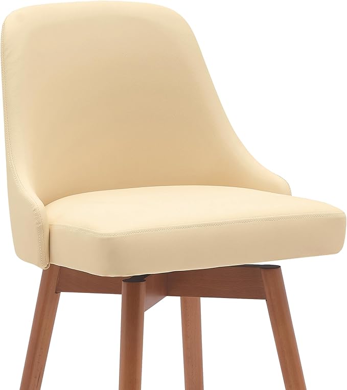 Armen Living Sicily Modern Farmhouse 26" Seat Height Swivel Walnut Wood Bar Stool for Kitchen Island Counter in Cream Faux Leather