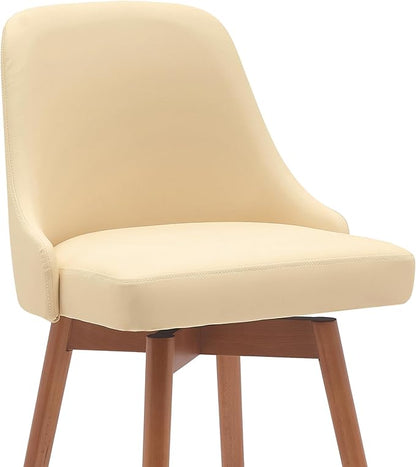 Armen Living Sicily Modern Farmhouse 26" Seat Height Swivel Walnut Wood Bar Stool for Kitchen Island Counter in Cream Faux Leather