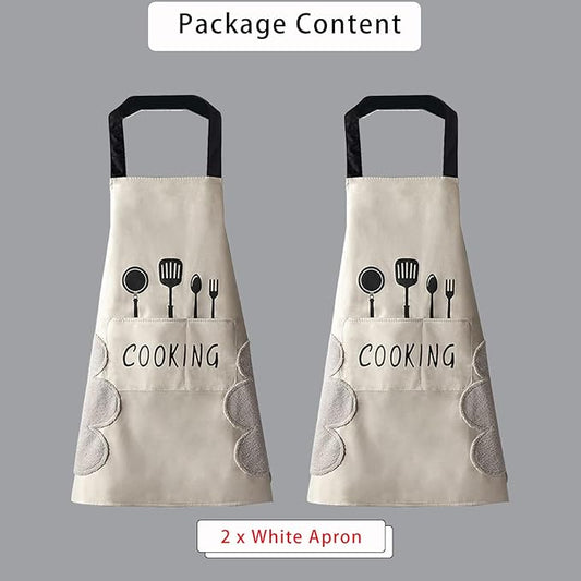 DILLMAN Women Kitchen Apron with Hand Wipe Pockets，Big Pocket,Hand-wiping, Waterproof for Cooking Baking