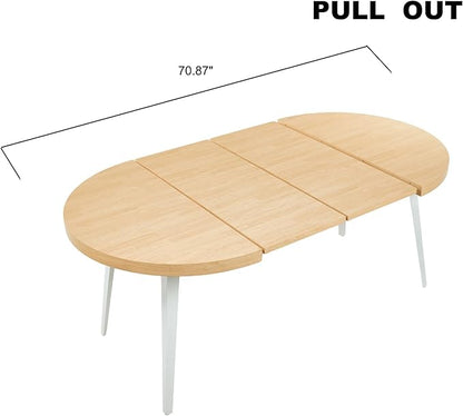 Extendable Dining Room Table, 70.87”-39.37”Large Oval Kitchen Table Set for 4 to 6 People，Wood Tabletop Foldable Tables for Conference Room (1 Table Only Oak)
