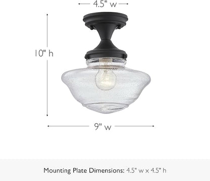Design House Vintage-Inspired Schoolhouse Semi-Flush Mount Ceiling Light, 9 in x 9 in x 10 in, Matte Black, Clear Seeded Glass Shade, 587444