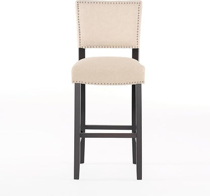 GOWE Barstools with Rivet Decoration Set of 2, Wood Frame,Fabric Sponge Cushion and Upholstered Barstools, Bar Chairs for Kitchen Island,Bedroom,Dining Room.