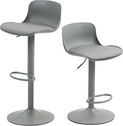Bar Stools Set of 2 PU Leather Counter Height Bar stools with Back, Height Adjustable Swivel Kitchen Island Chairs, Armless, Large Base Gray AA433