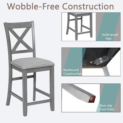 Set of 4 Dining Chairs, Wooden Kitchen Chairs with Padded Cushion, Upholstered Stools for Kitchen Island, Dining Room, Living Room, Easy Assembly (Gray - X-Shaped backrest)