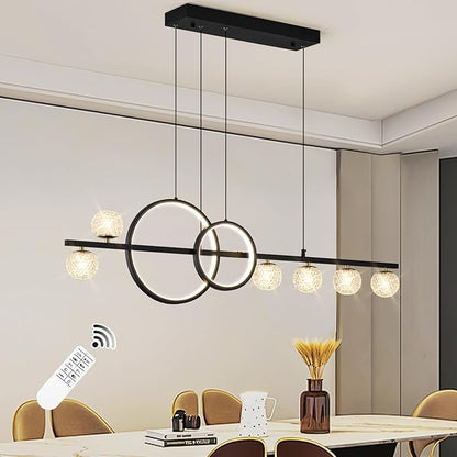 ORANOOR Modern Black Gold Chandeliers for Dining Room, 47in Dimmable LED Chandelier Linear Pendant Light for Kitchen Island, Upgraded 6 Globe Hanging Pendant Chandelier Lighting (2 Rings, 4200lm)