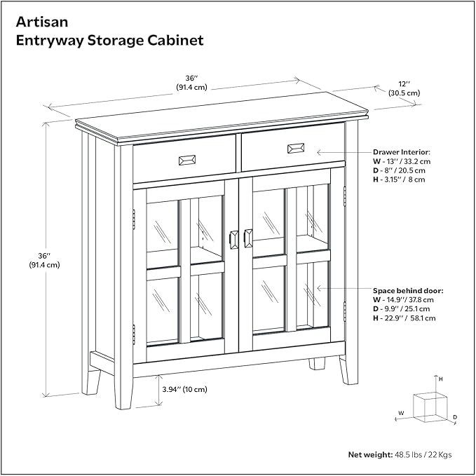 SIMPLIHOME Artisan SOLID WOOD 36 Inch Wide Contemporary Entryway Storage Cabinet in Russet Brown, For the Living Room, Entryway and Family Room