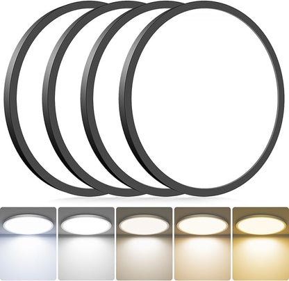 hepside 4Pack LED Flush Mount Ceiling Light Fixture, 13Inch 24W, Dimmable&3000K/3500K/4000K/5000K/6500K Adjustable Low Profile Ceiling Lights, Round Flat Ceiling Light for Kitchen,Hallway-Black