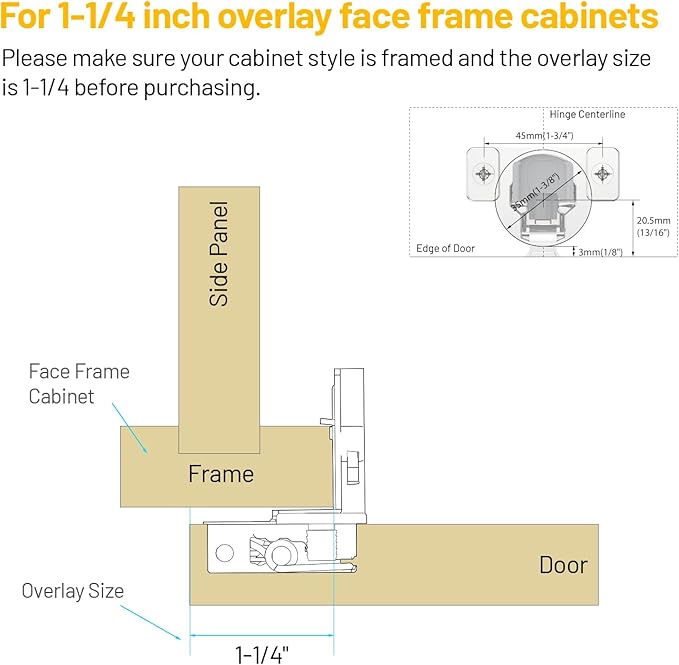 Furniware 20 Pack 10 Pairs 1-1/4 inch Overlay Soft Close Hinges for Face Frame Kitchen Cabinet Hinges Satin Nickel - 3 Way Adjustability Concealed Soft Close Hinges Damper Self Closing