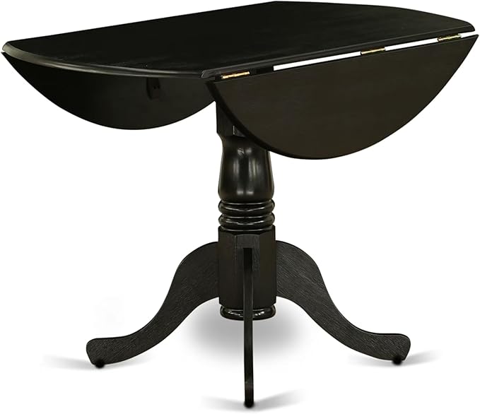 East West Furniture DLT-ABK-TP Dublin Dining Table - a Round Wooden Table Top with Dropleaf & Pedestal Base, 42x42 Inch, Wirebrushed Black