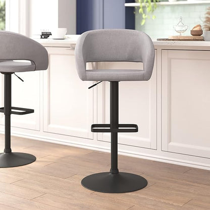 Flash Furniture Erik Comfortable & Stylish Contemporary Barstool with Rounded Mid-Back and Foot Rest, Adjustable Height - Gray Fabric with Black Base
