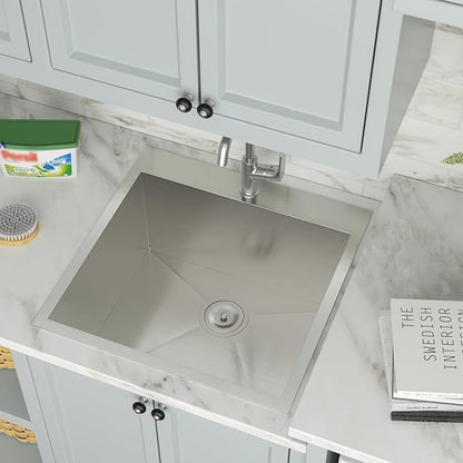 25 Inch Utility Laundry Sink Drop In 16 Gauge Stainless Steel Single Bowl Laundry Room Sink Laundry & Utility Room Kitchen Sinks 25"x22"x12"