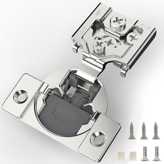Furniware 20 Pieces 5/8 inch Overlay Soft Close Cabinet Hinges for Face Frame Cabinet, Stainless Steel, 105° Opening Angle, Concealed Self Closing Door Hinges- 3 Way Adjustment