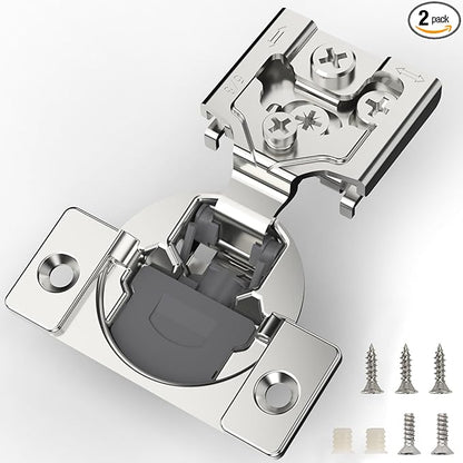 Furniware 2 Pieces 5/8 inch Overlay Soft Close Hinges for Kitchen Cabinet Hinges Satin Nickel Hidden Hinges Soft Closing Cabinet Hinges Stainless Steel Concealed Hinge self Closing 105 Degree