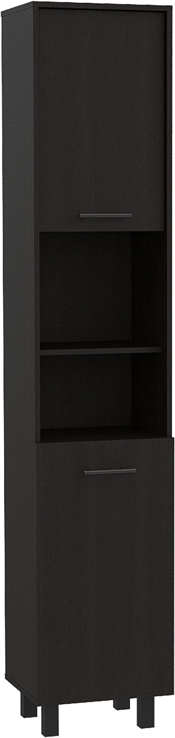 Modern Kitchen Pantry, Black Storage Cabinet with 2 Cabinets, 2 Doors and 2 Open Shelves, Easy to Maintain, for Dining Room