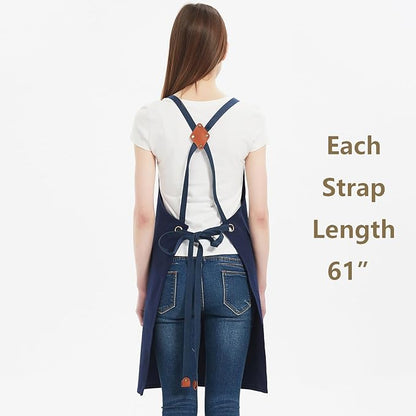AFUN Chef Aprons for Women Men with Oversized Pockets, 12-Ounce Cotton Canvas Cross Back Water Repellent Apron (Dark Blue)