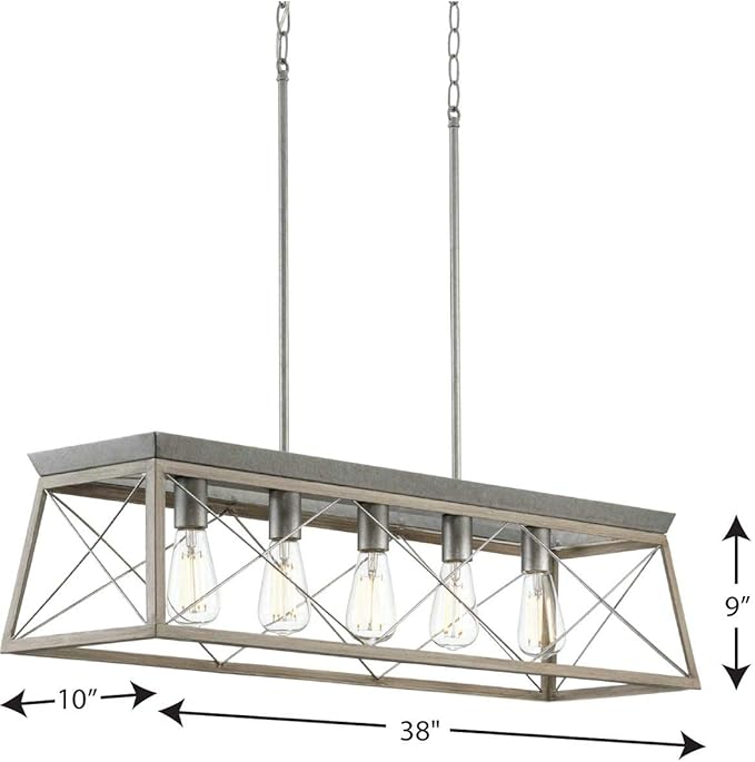 Progress Lighting Briarwood Collection 5-Light Dining Room Light Fixture, Farmhouse Style Modern Chandelier for Kitchen and Dining Room, 38" by 9", Bleached Oak