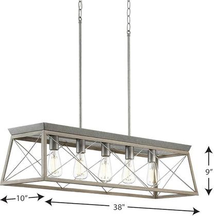 Progress Lighting Briarwood Collection 5-Light Dining Room Light Fixture, Farmhouse Style Modern Chandelier for Kitchen and Dining Room, 38" by 9", Bleached Oak