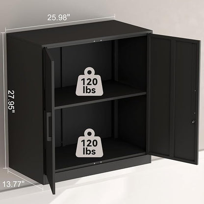 IRONFFICE Metal Wall Cabinet,Garage Wall Cabinet with Handle,Lockable Storage Cabinets Wall Mounted with 2 Doors,Locking Cabinet with Shelves for Basement,Living Home,Black